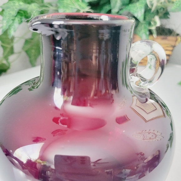 Vintage Dark Cranberry Red Glass vase jug by Emanuel Beranek 1950s Skrdlovice - Picture 6 of 13